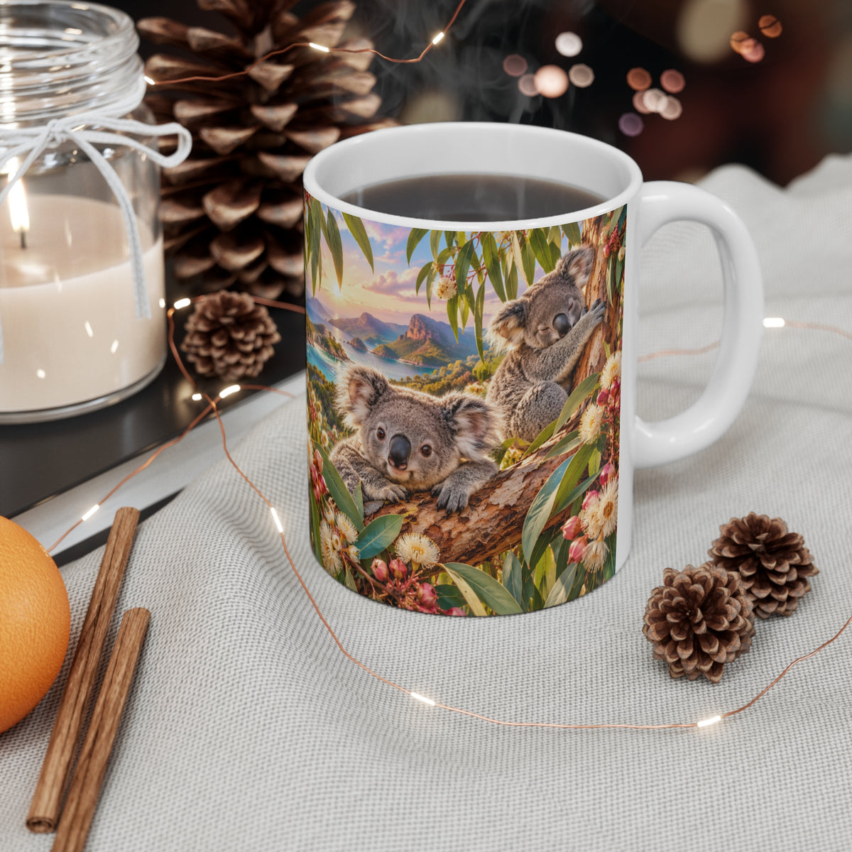 Mug Famille de Koalas dans les Eucalyptus – Tasse Animaux d’Australie avec Paysage Nature – Cadeau Original Amoureux des Koalas