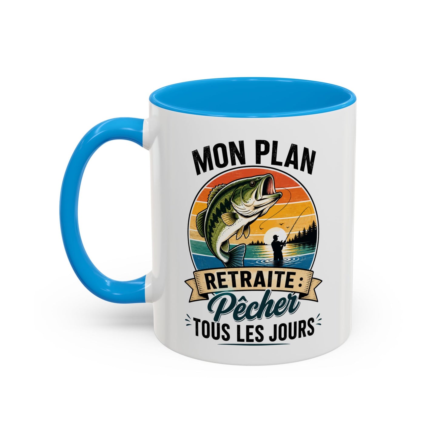 Mug Retraite Pêche – Tasse Humoristique Poisson – Cadeau Homme Futur Retraité Passionné de Loisirs en Plein Air – 325 ml Noir Bleu Rouge