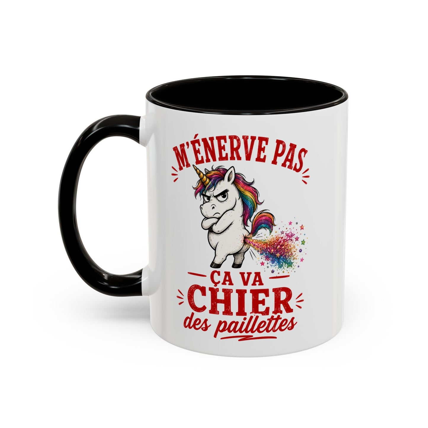 Tasse M’Énerve Pas Ça Va Chier des Paillettes – Mug Licorne Humour – Cadeau Original Homme Femme 325ml