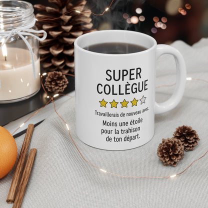 Mug Drôle Départ Collègue – « Super collègue, moins une étoile pour ton départ » – Cadeau Pot de Départ, Bureau 325ml