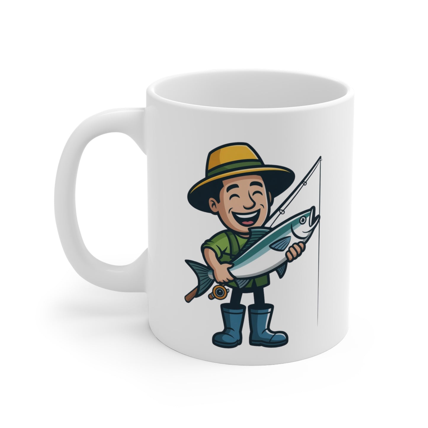 Mug Pêcheur Heureux – Tasse Humour Poisson et Canne à Pêche – Cadeau Original pour Amateur de Pêche et Nature