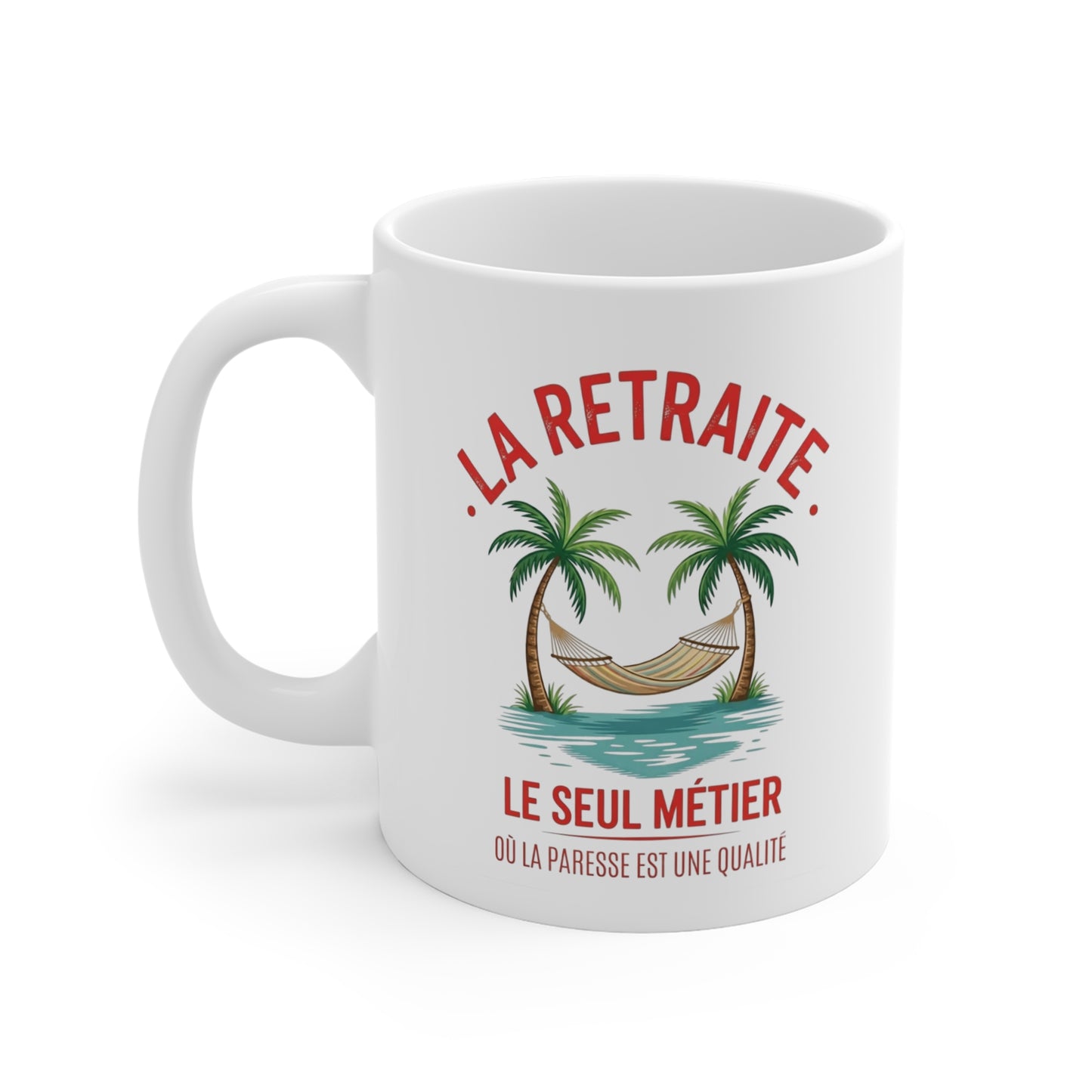 Mug Retraite Humour – Tasse Retraité avec Hamac et Palmiers – Idée Cadeau Départ en Retraite Homme et Femme