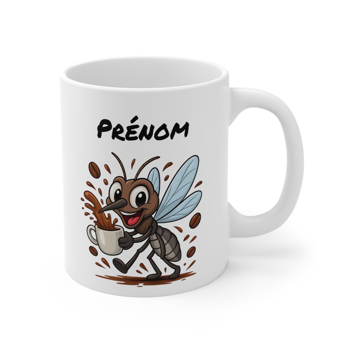 Tasse Personnalisable Moustique Café – Mug Prénom Cartoon – Cadeau Original Amateur de Café 325ml