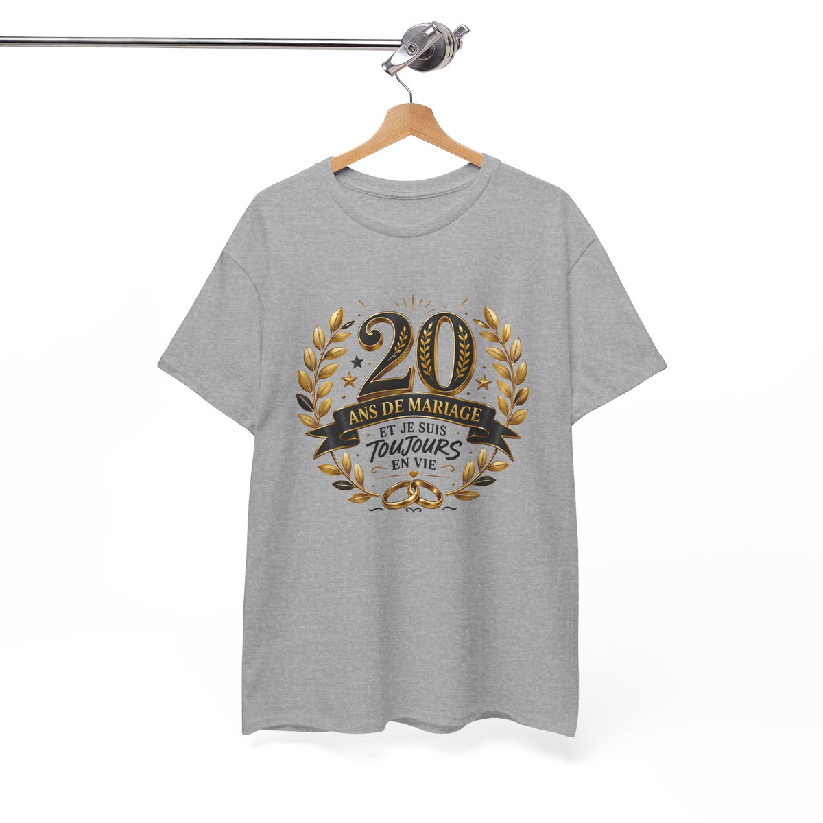 Tee Shirt 20 Ans de Mariage Homme Femme – Toujours en Vie – T-Shirt Humour Anniversaire de Mariage Couple Cadeau Original