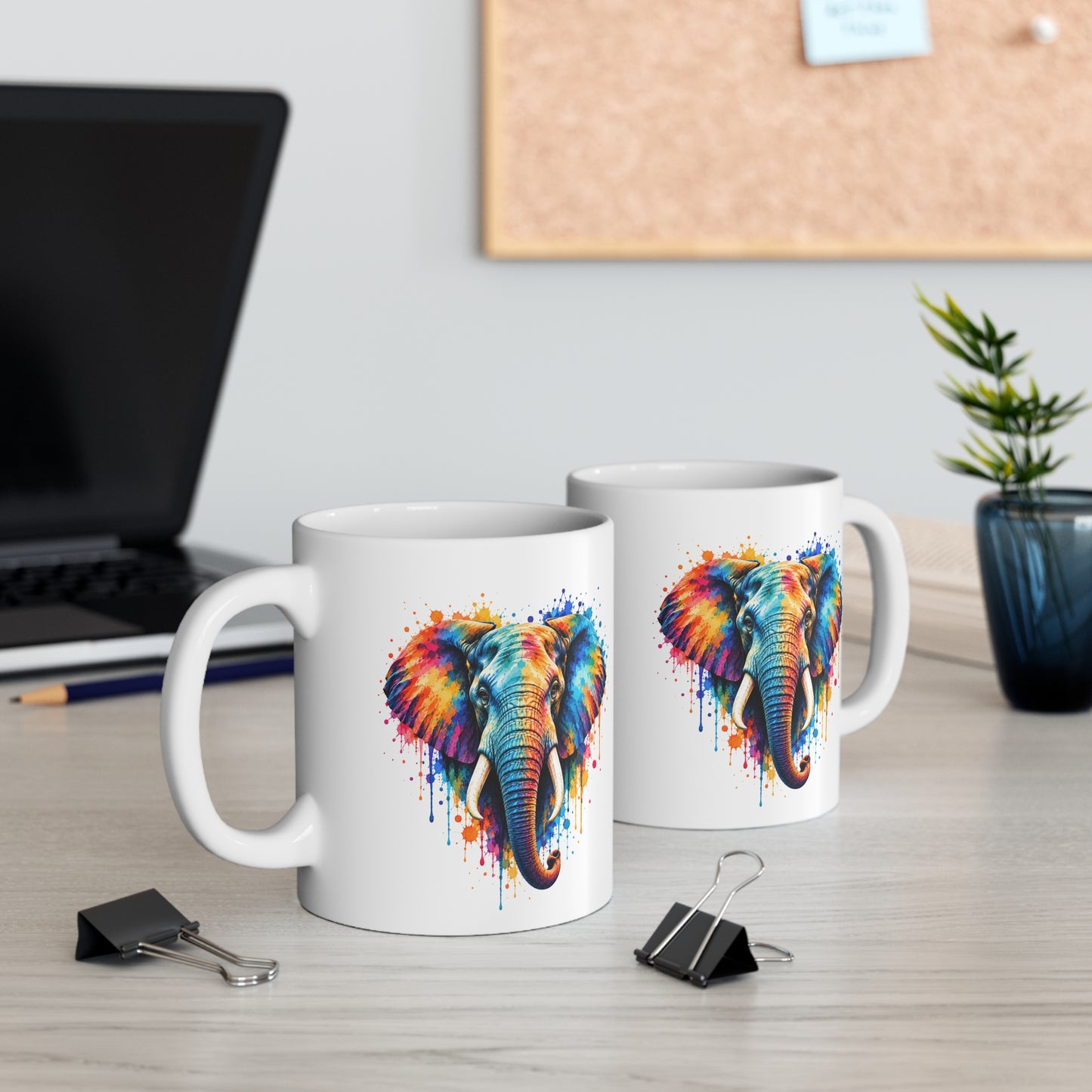 Mug Éléphant Coloré – Tasse Illustration Artistique Effet Aquarelle – Cadeau Original Amoureux des Éléphants et Animaux