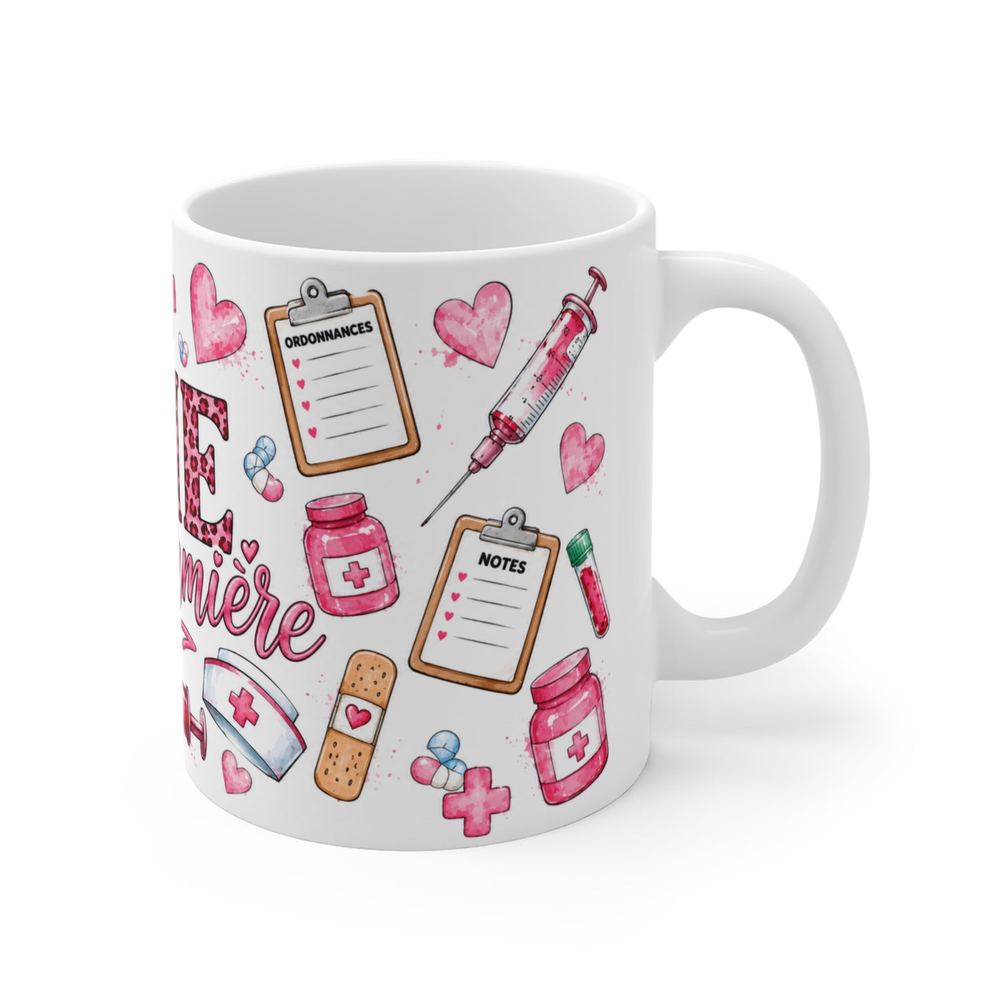 Tasse Vie d’Infirmière – Mug Infirmière Rose avec Stéthoscope et Accessoires Médicaux – Cadeau Femme 325ml