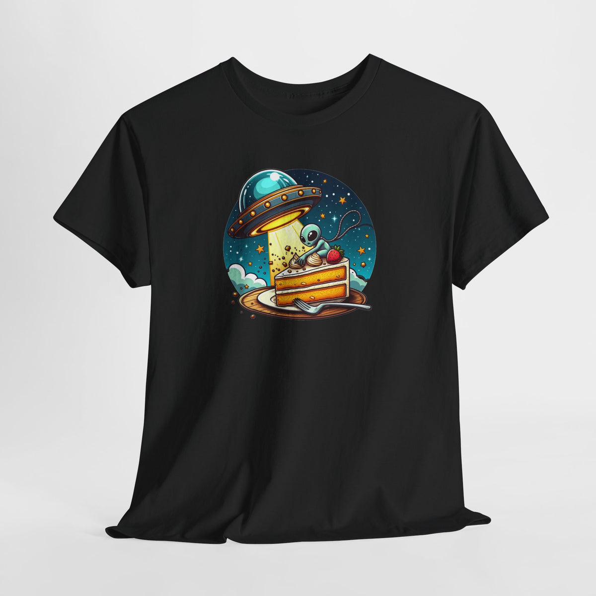 Tee Shirt Alien Gourmand Homme Femme – T-Shirt Extraterrestre Gâteau Fraise OVNI – Espace Humour – Idée Cadeau Originale
