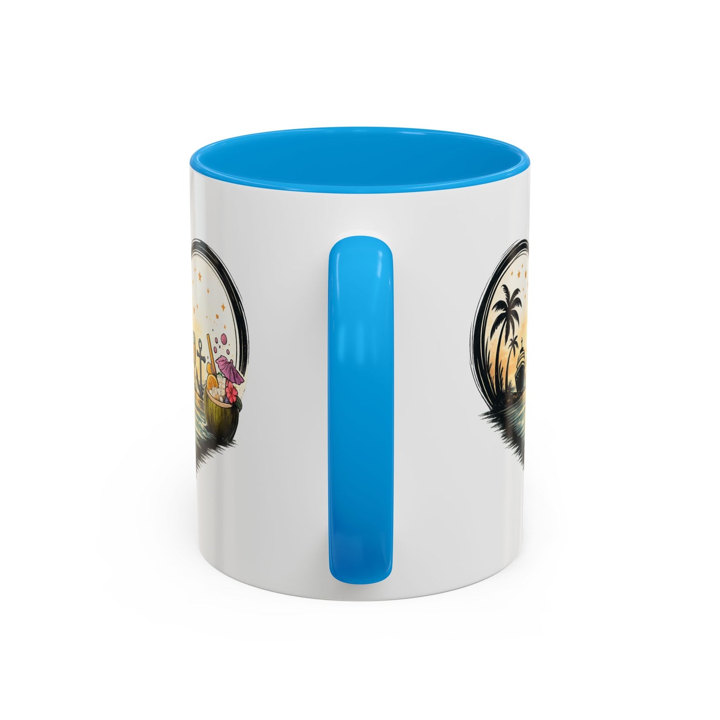 Tasse Cœur Tropical Mer et Cocktail – Mug Ambiance Vacances Palmier Bateau – Cadeau Été et Détente – Céramique 325ml