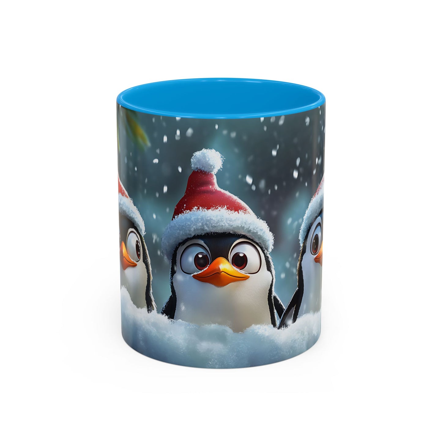 Tasse Pingouins de Noël – Mug Hiver avec Bonnets de Père Noël et Neige – Design Animal Kawaii 325ml
