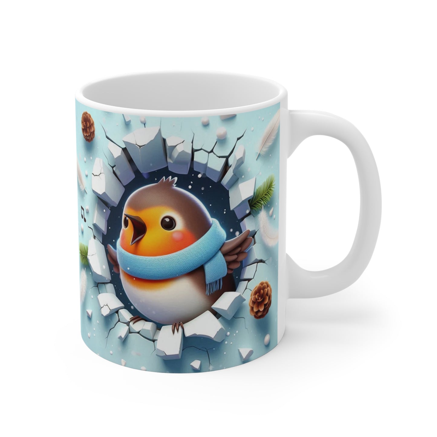 Tasse Rouge-Gorge Hiver Chantant – Mug Céramique 325ml – Cadeau Oiseau Noël Nature Festive