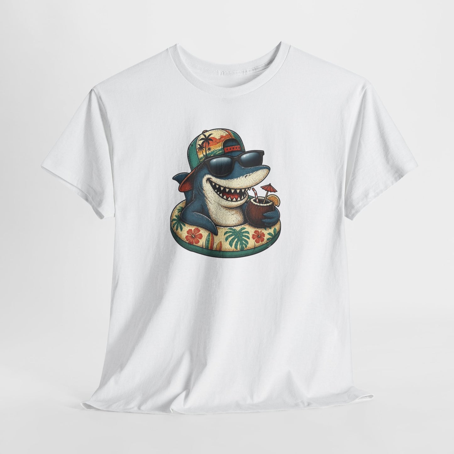 Tee-Shirt Requin Homme et Femme – Cadeau Humour Vacances Été Plage – Requin Cool Lunettes de Soleil Style Tropical Original
