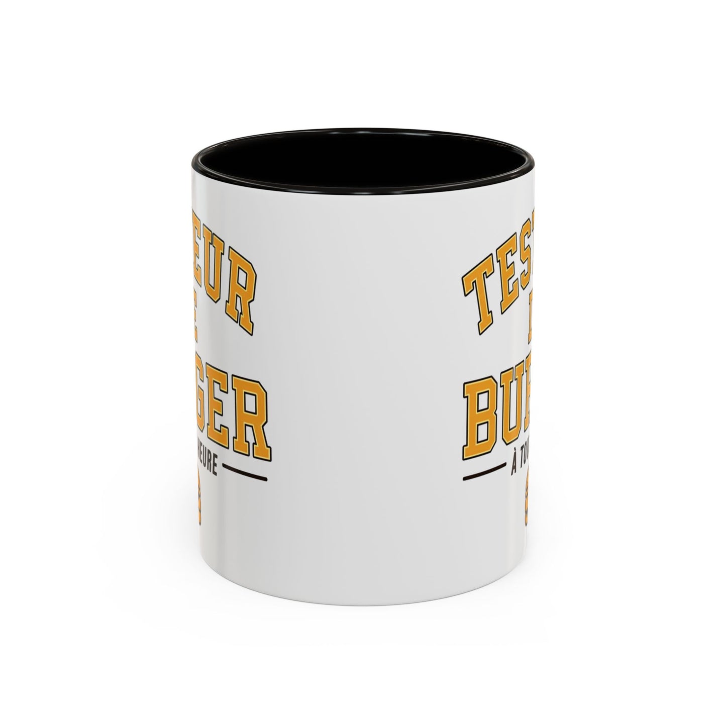 Mug Testeur de Burger – Tasse Humoristique Fast Food et Hamburger – Cadeau Gourmand Original – Céramique 325ml Noir Bleu Rouge