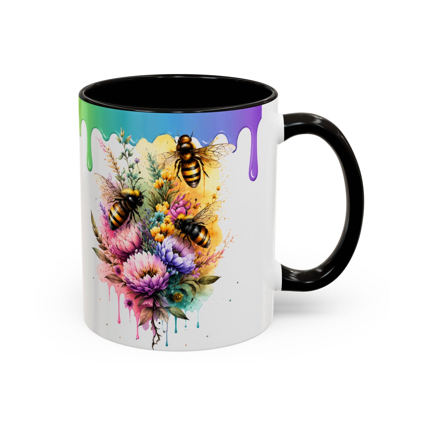 Tasse Abeilles Colorées – Mug Fleurs Aquarelle et Arc-en-Ciel – Cadeau Nature Femme Homme 325ml