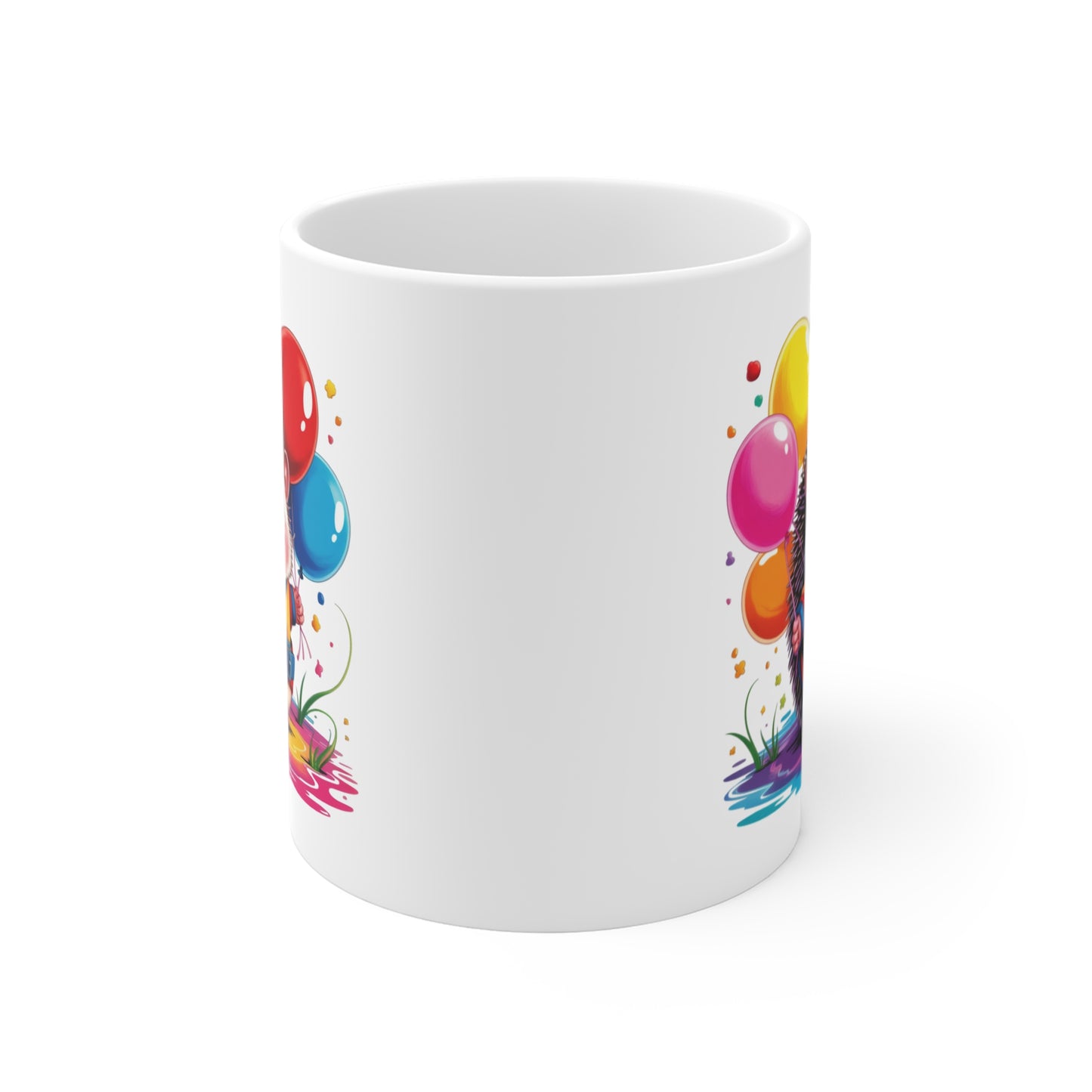 Mug Hérisson Kawaii avec Ballons Colorés – Tasse Animal Mignon Arc-en-Ciel – Design Joyeux et Fantaisie – Cadeau Original Enfant et Adulte – Céramique 325ml