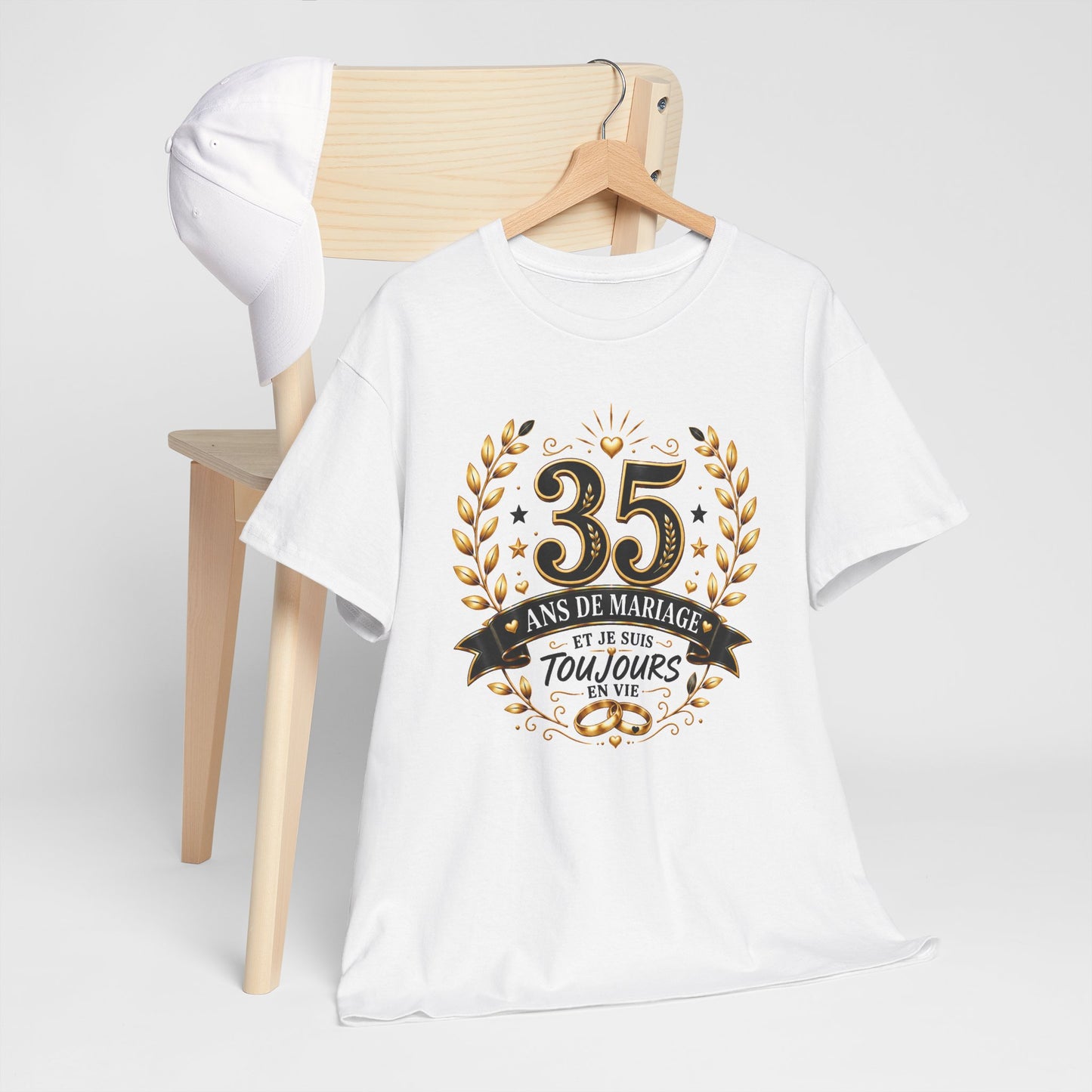 Tee Shirt 35 Ans de Mariage Homme Femme – Toujours en Vie – T-Shirt Humour Anniversaire de Mariage Couple Cadeau Original