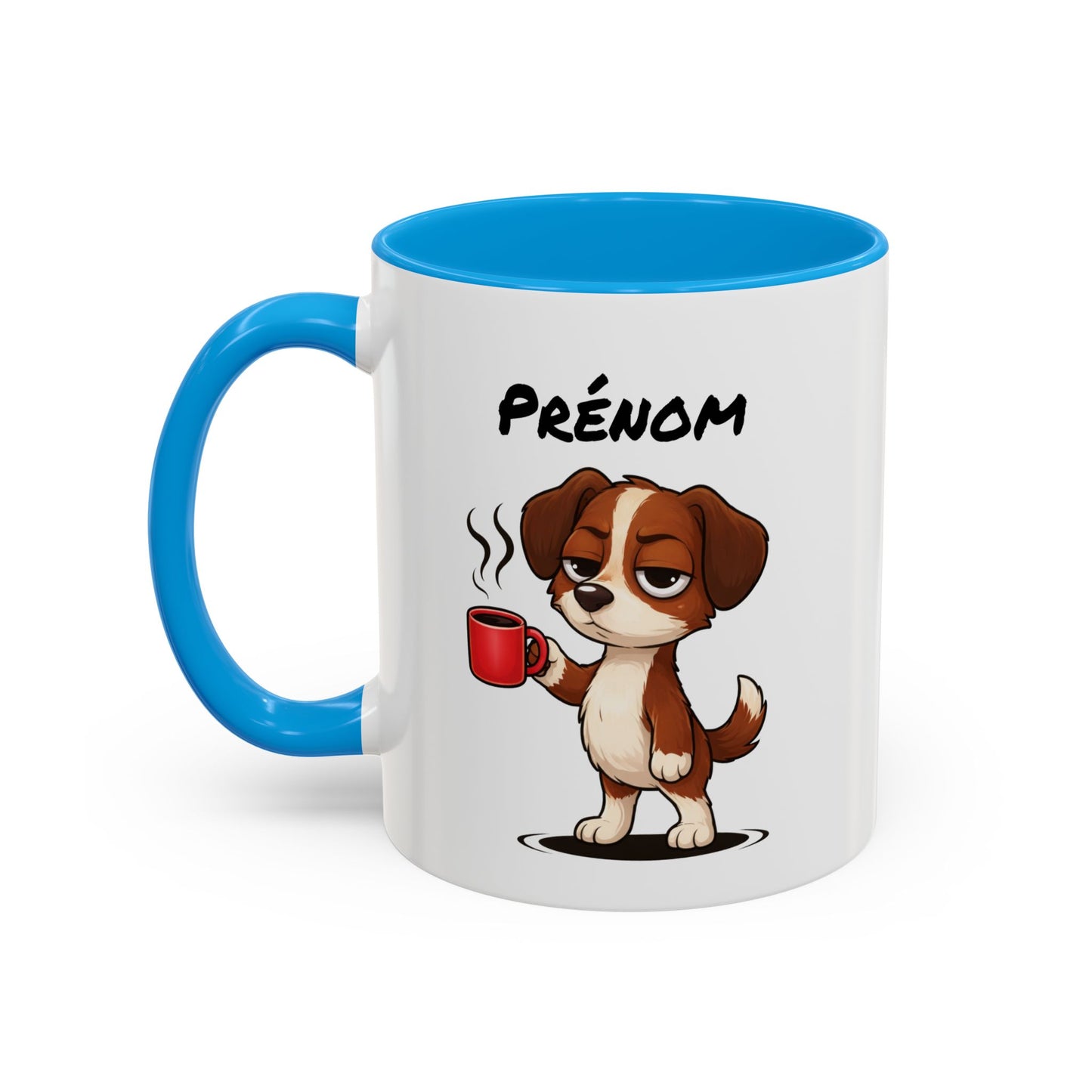Mug Chien Fatigué Personnalisable 325ml – Tasse Café Humoristique Prénom Cadeau Original Noir Bleu Rouge