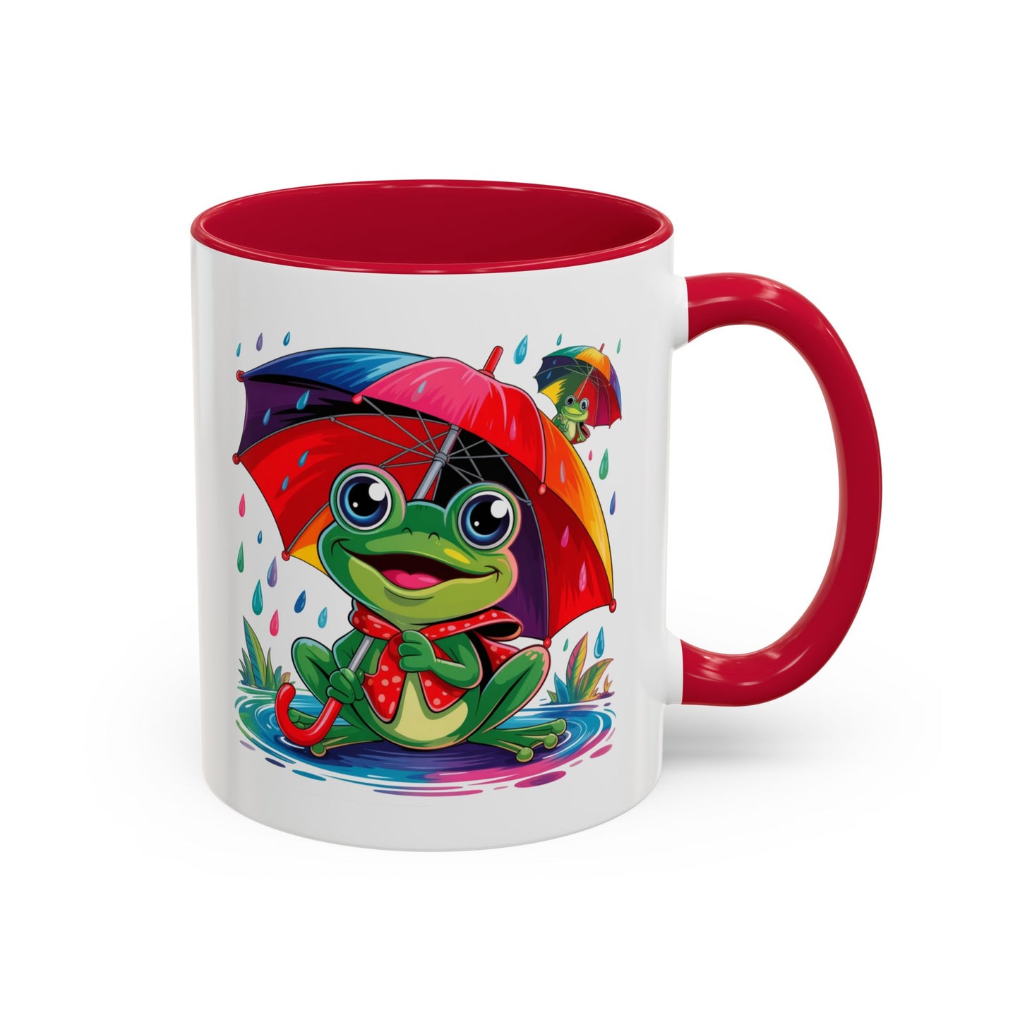 Mug Grenouille Sous la Pluie – Tasse Colorée Parapluie Arc-en-Ciel – Cadeau Fun et Mignon – Céramique 325ml