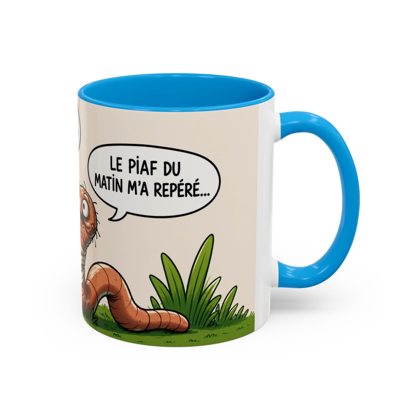 Tasse Ver de Terre Humoristique – Mug “Le Piaf Du Matin M’a Repéré” – Cadeau Drôle Homme Femme 325ml