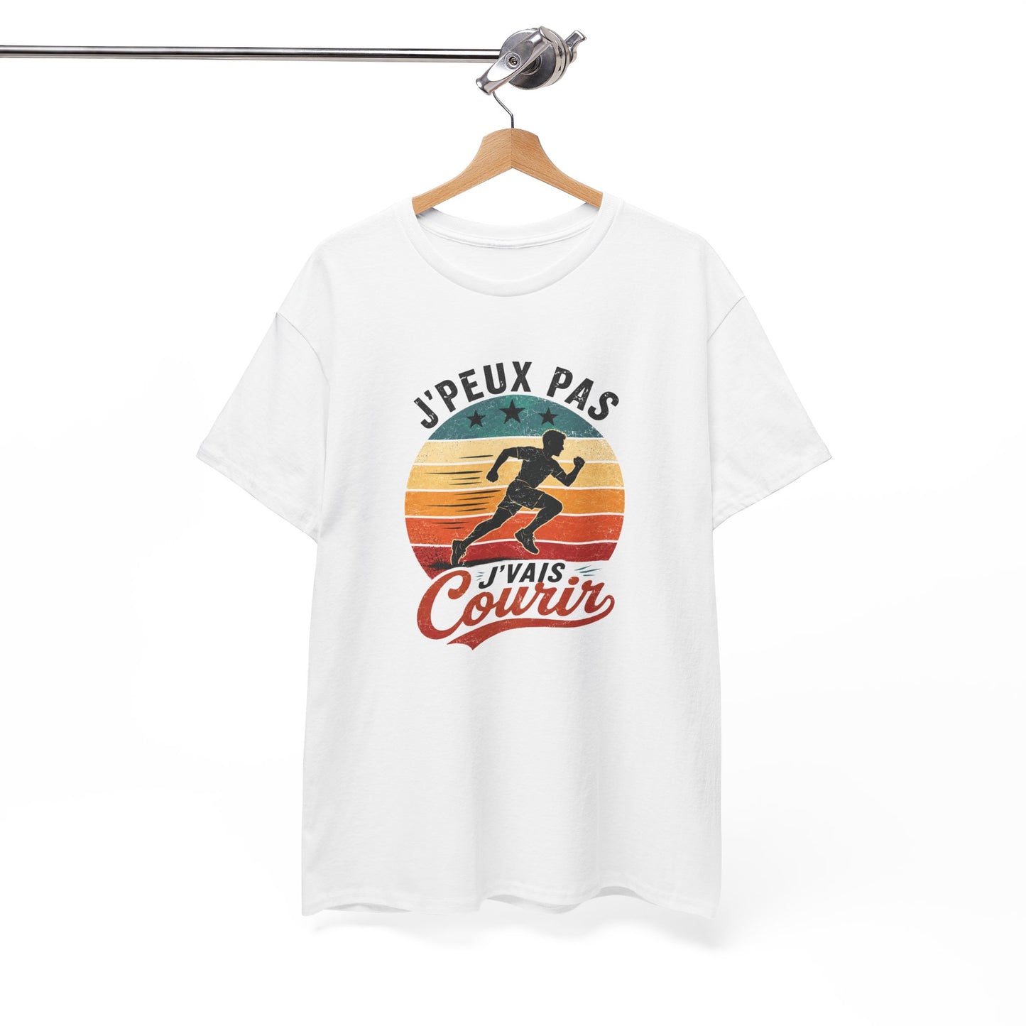 T-Shirt Running Homme Humour – J’Peux Pas J’Vais Courir – Tee Shirt Course à Pied Vintage Sport