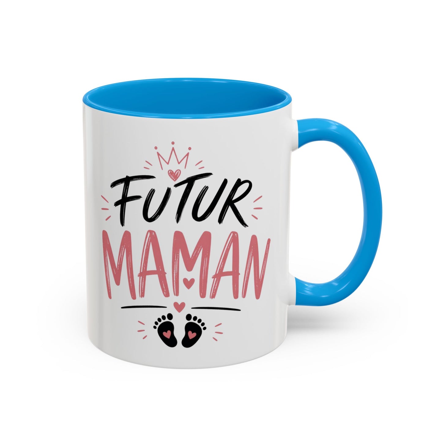 Mug Future Maman – Tasse Grossesse Rose avec Couronne et Cœurs – Cadeau Future Mère Baby Shower – Céramique 325ml Noir Bleu Rouge