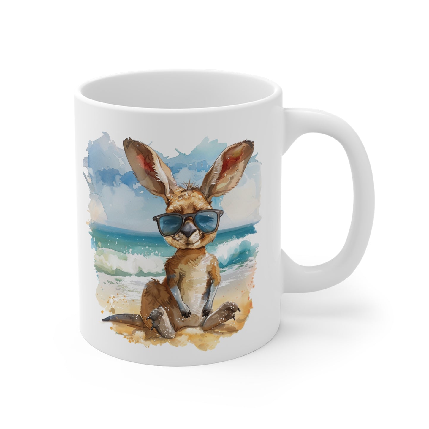Mug Kangourou à la Plage – Tasse Aquarelle Été et Soleil – Cadeau Original Animal Australien Céramique 325ml