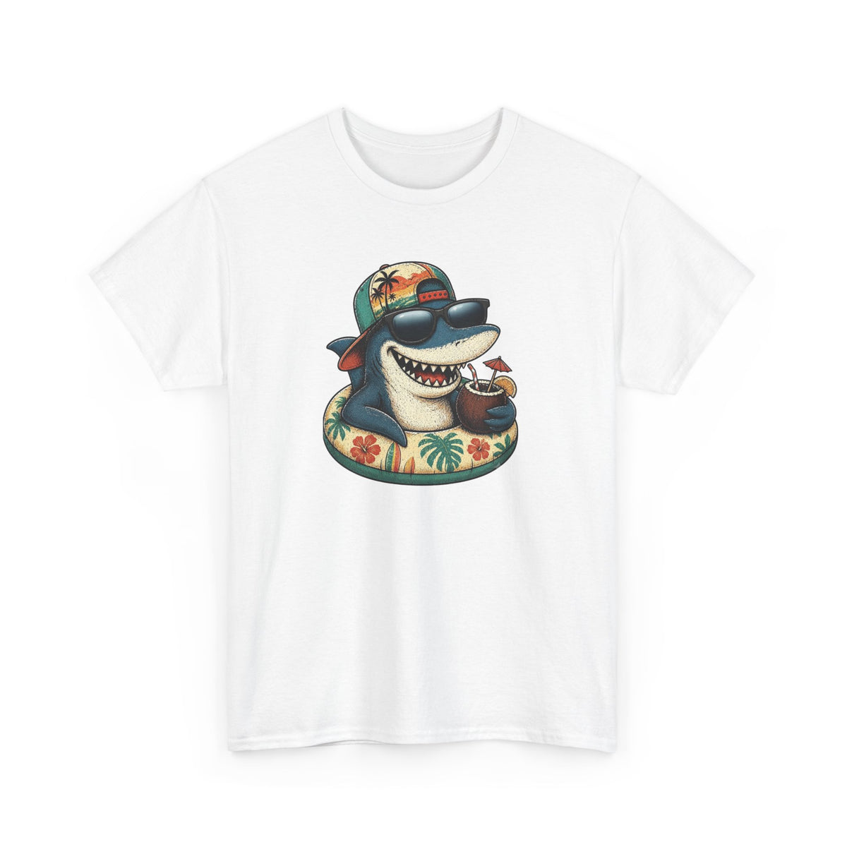 Tee-Shirt Requin Homme et Femme – Cadeau Humour Vacances Été Plage – Requin Cool Lunettes de Soleil Style Tropical Original