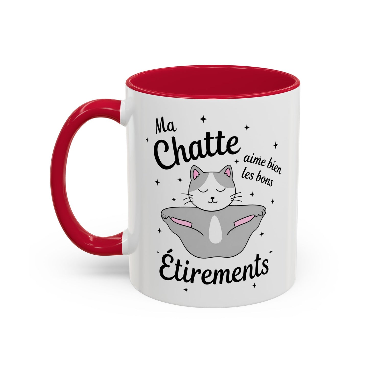 Tasse Humour Femme – Mug Drôle Chat Yoga Étirements – Cadeau Original pour Femme Amie Collègue Anniversaire 325 ml
