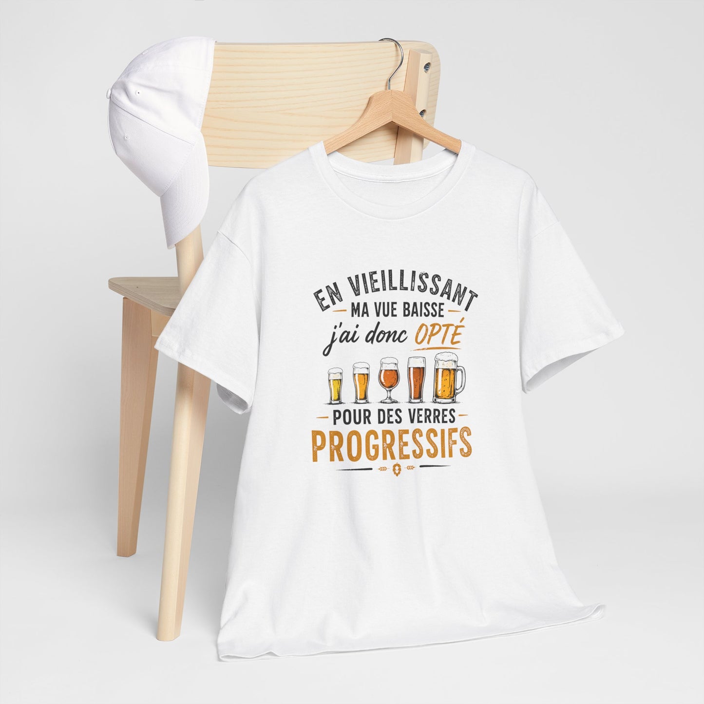T-Shirt Humour Bière Verres Progressifs – Tee Shirt Drôle Apéro Alcool Citation Amusante Adulte – Cadeau Ami Amateur Bière Noir Blanc Gris