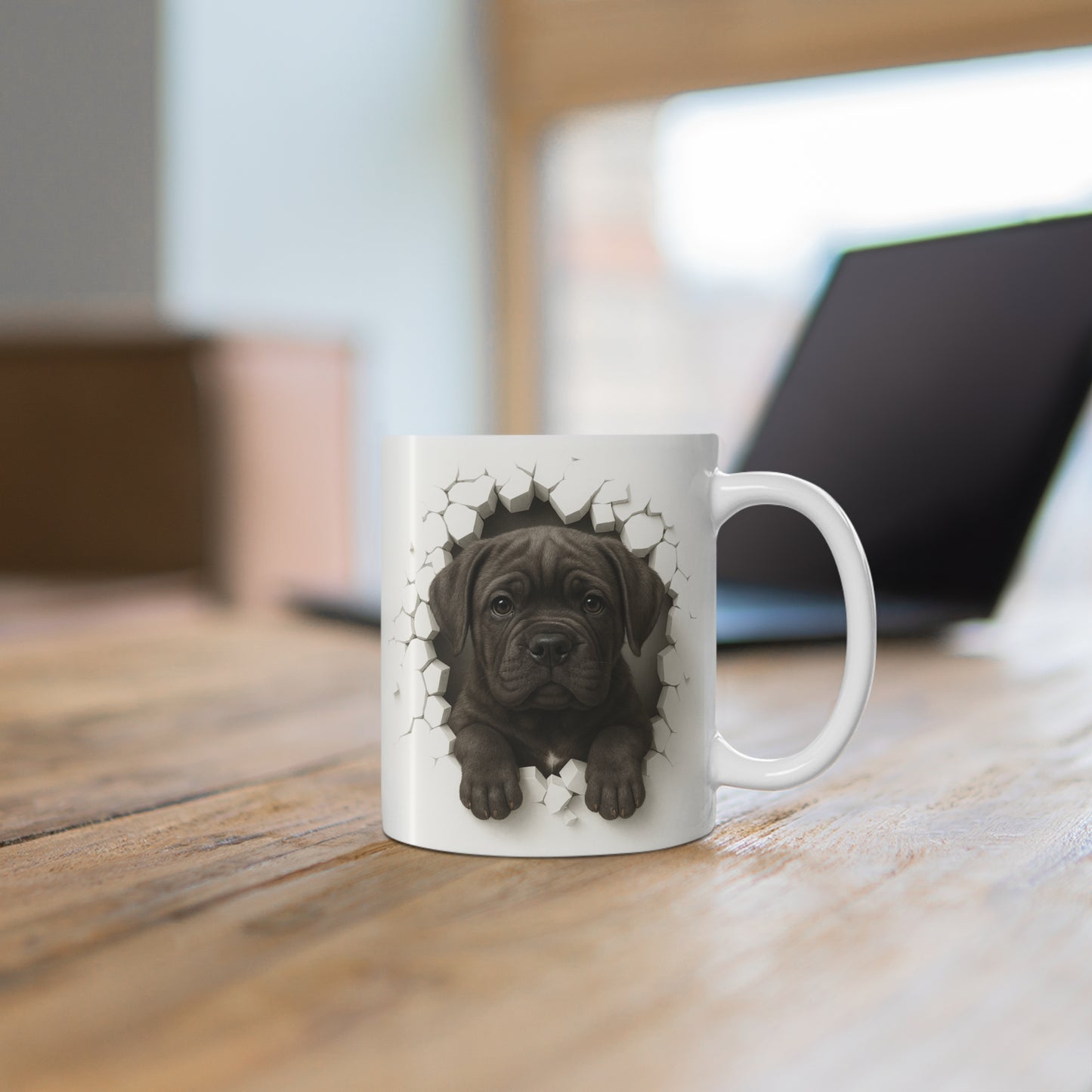 Mug Chiot Effet Mur Cassé – Tasse Chien 3D Trompe-l’œil – Cadeau Original Amoureux des Chiens