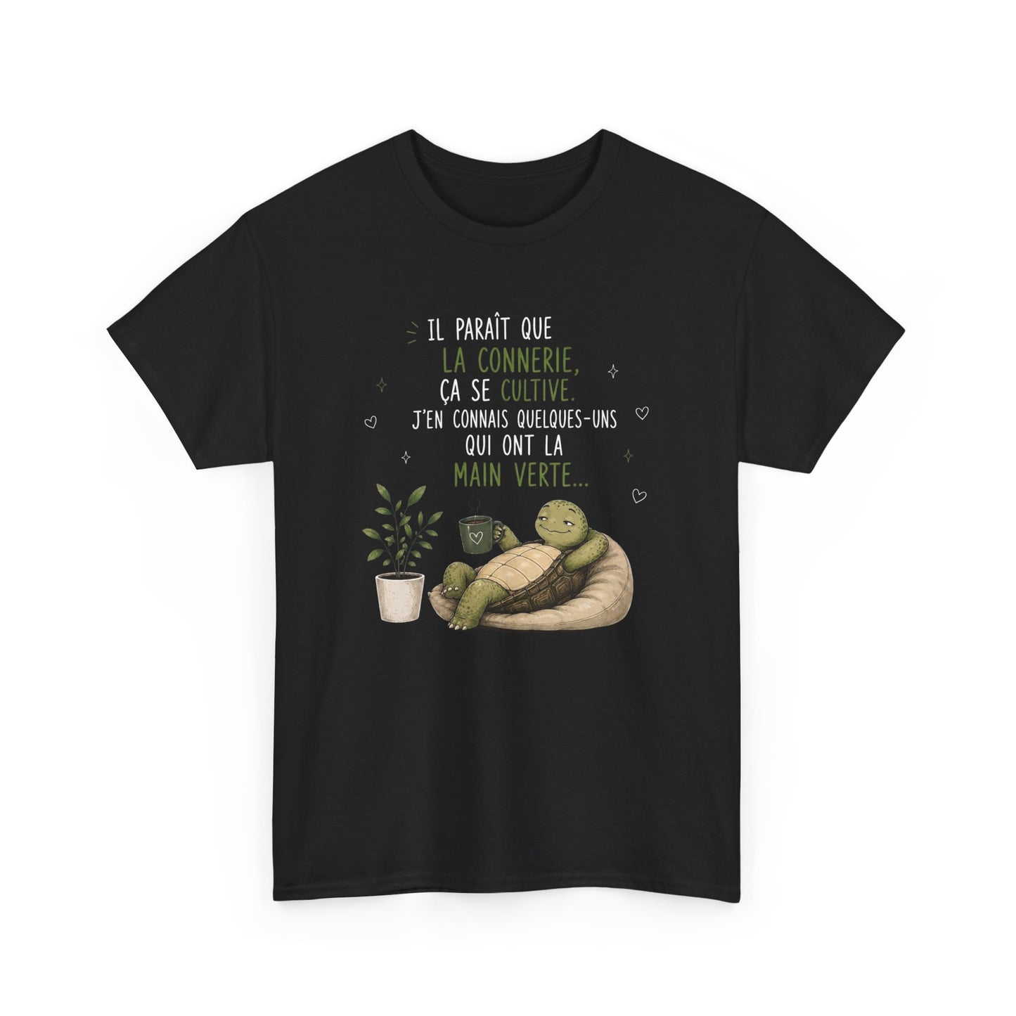 Tee-Shirt Humour Homme et Femme – Tortue Drôle Jardinage Main Verte – Idée Cadeau Original Animal Amusant Anniversaire