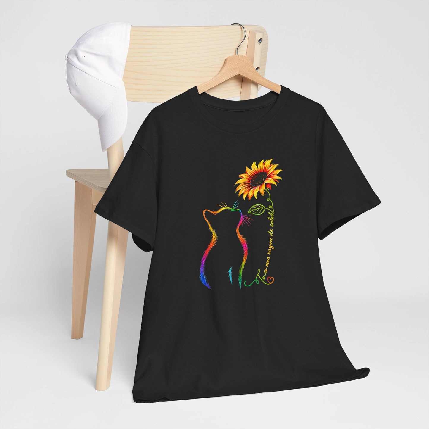 Tee Shirt Femme Chat Tournesol Coloré Amour Animal Fleur Cadeau Amoureuse des Chats Original
