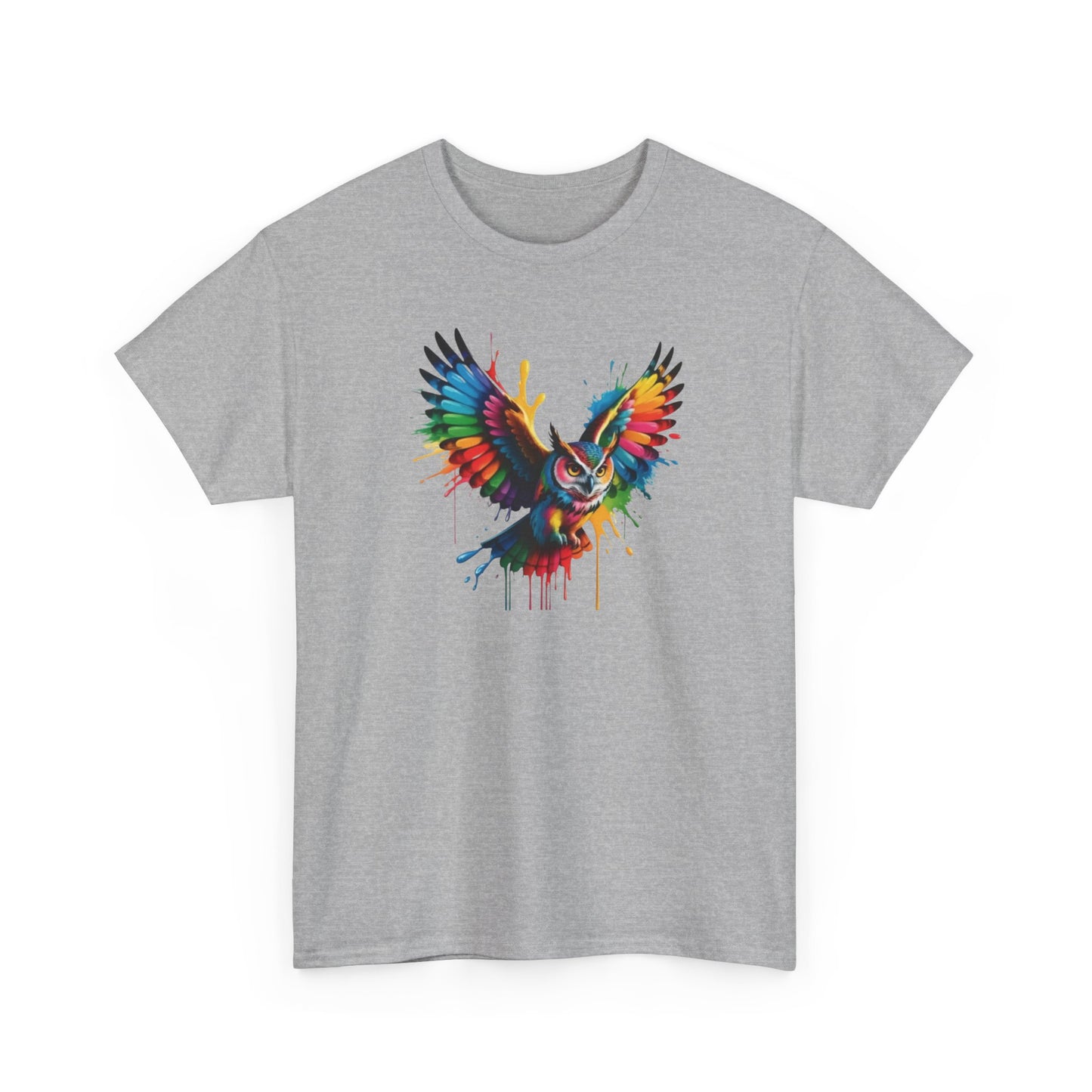 T-Shirt Hibou Coloré – Tee Shirt Chouette Art Dripping Multicolore – Cadeau Animal Streetwear Noir Blanc Gris