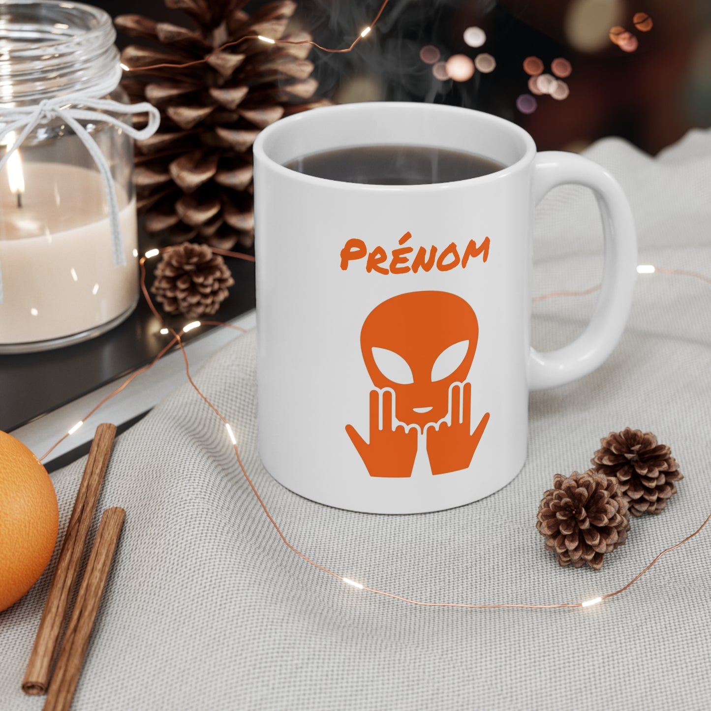 Mug Alien Personnalisé avec Prénom Tasse Humour Orange OVNI Signe Jul Cadeau Drôle et Original