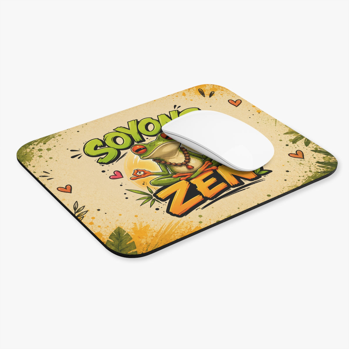 Tapis de Souris 22x18cm Soyons Zen – Grenouille Méditation Humour – Cadeau Drôle Original