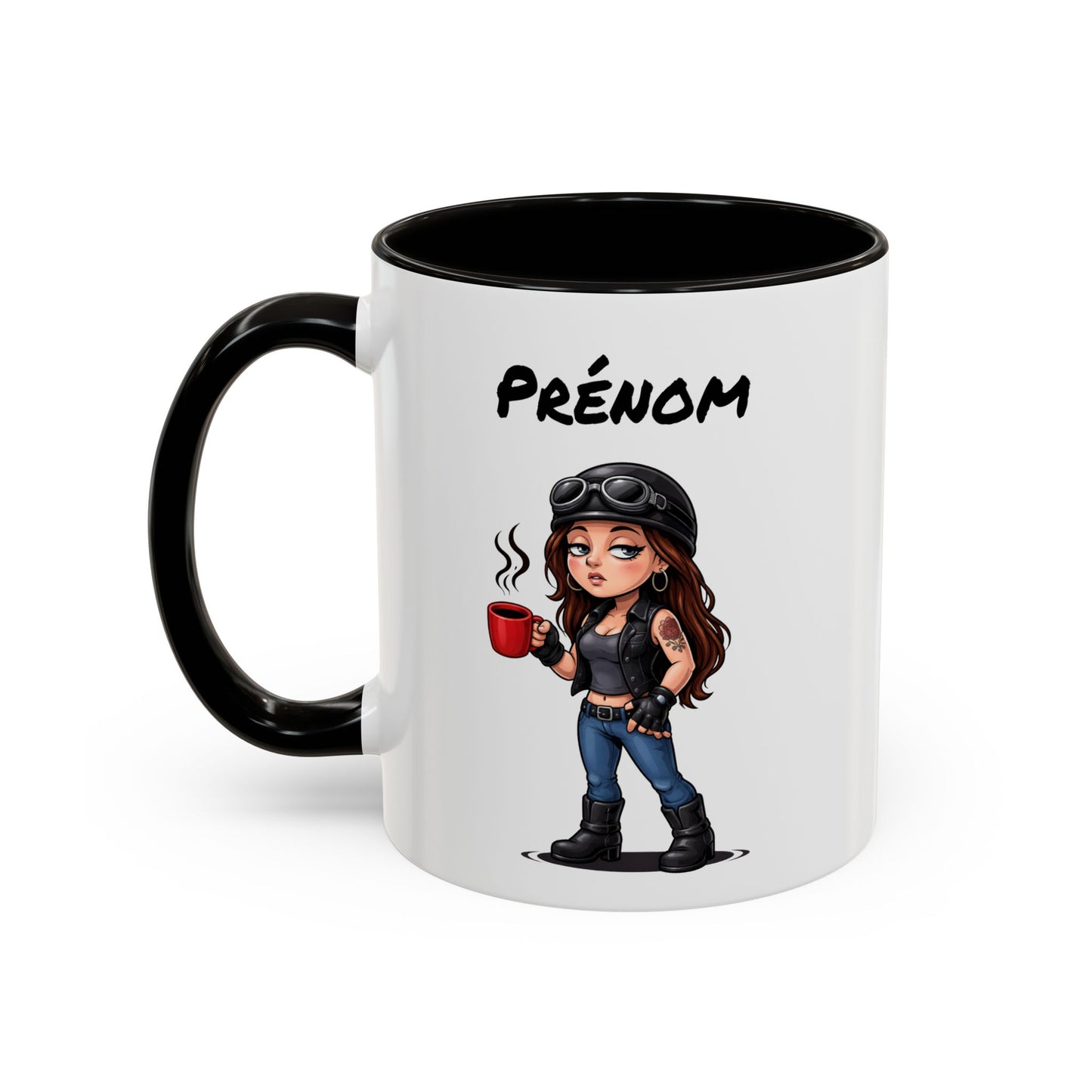 Tasse Motarde avec Café – Mug Femme Biker Style Rock – Illustration Motarde Casque Moto 325ml