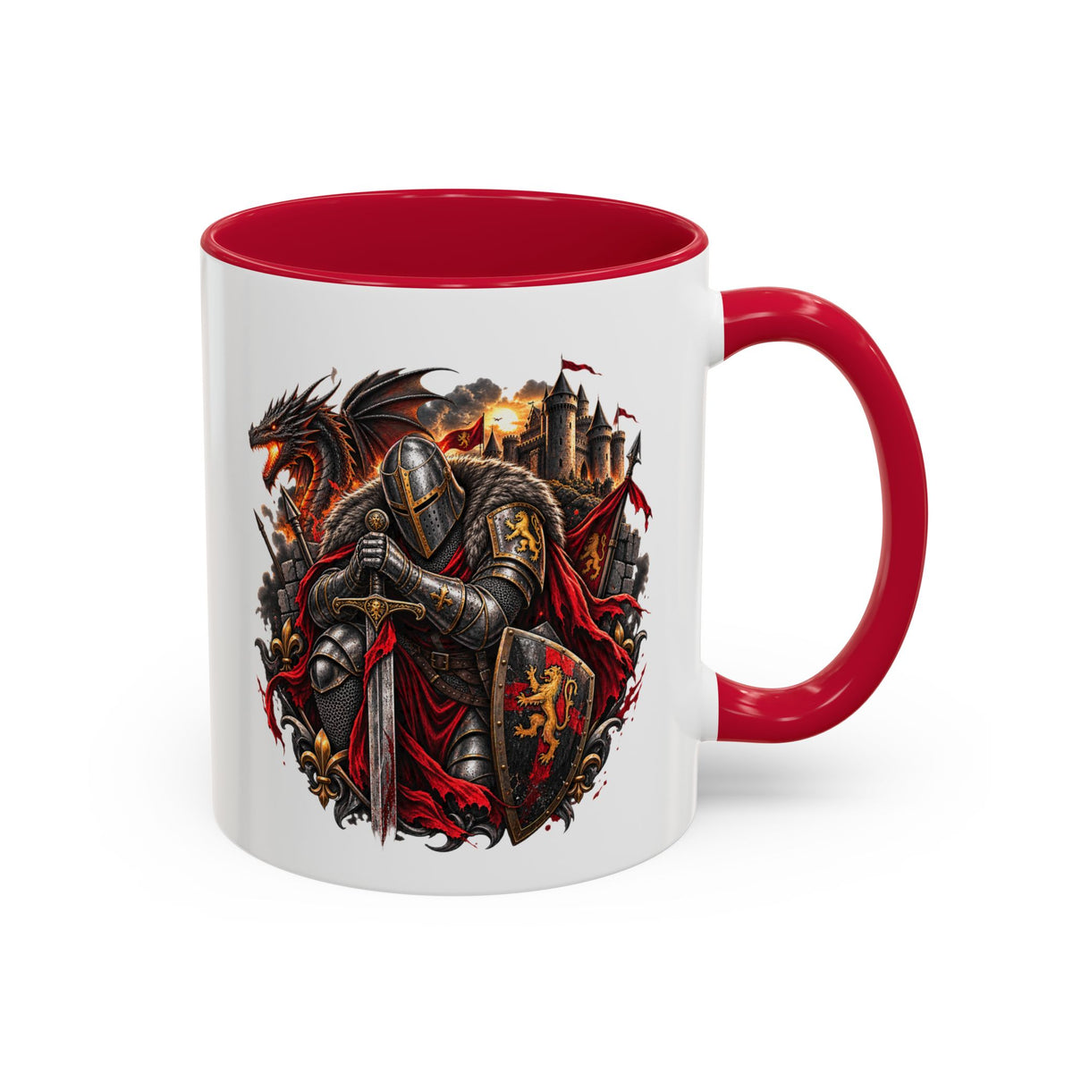 Mug Chevalier Médiéval Moyen âge– Guerrier Dragon et Château – Tasse Fantastique – Cadeau Original Homme