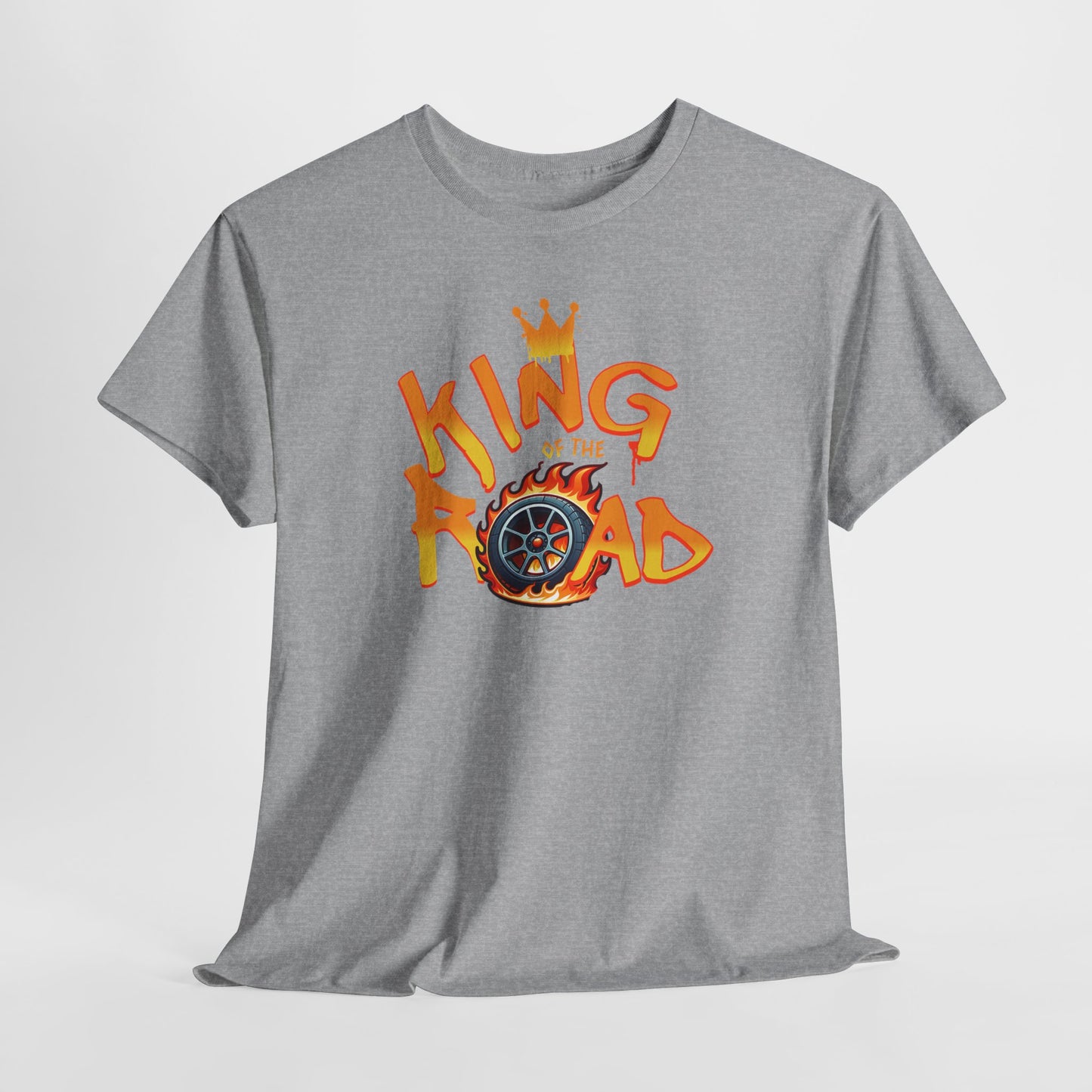 T-Shirt King of the Road Homme Femme – Tee Shirt Voiture Racing Flamme – Cadeau Passion Auto Noir Blanc Gris