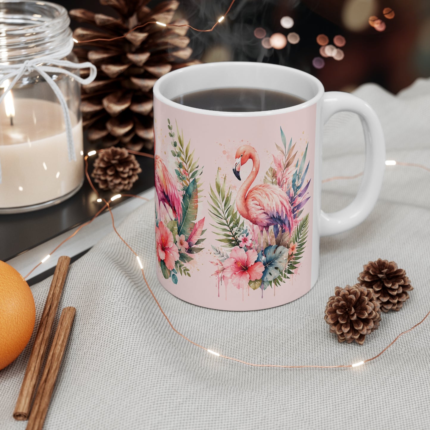 Tasse Flamant Rose Tropical – Mug Fleurs Exotiques et Flamants Roses – Cadeau Femme 325ml