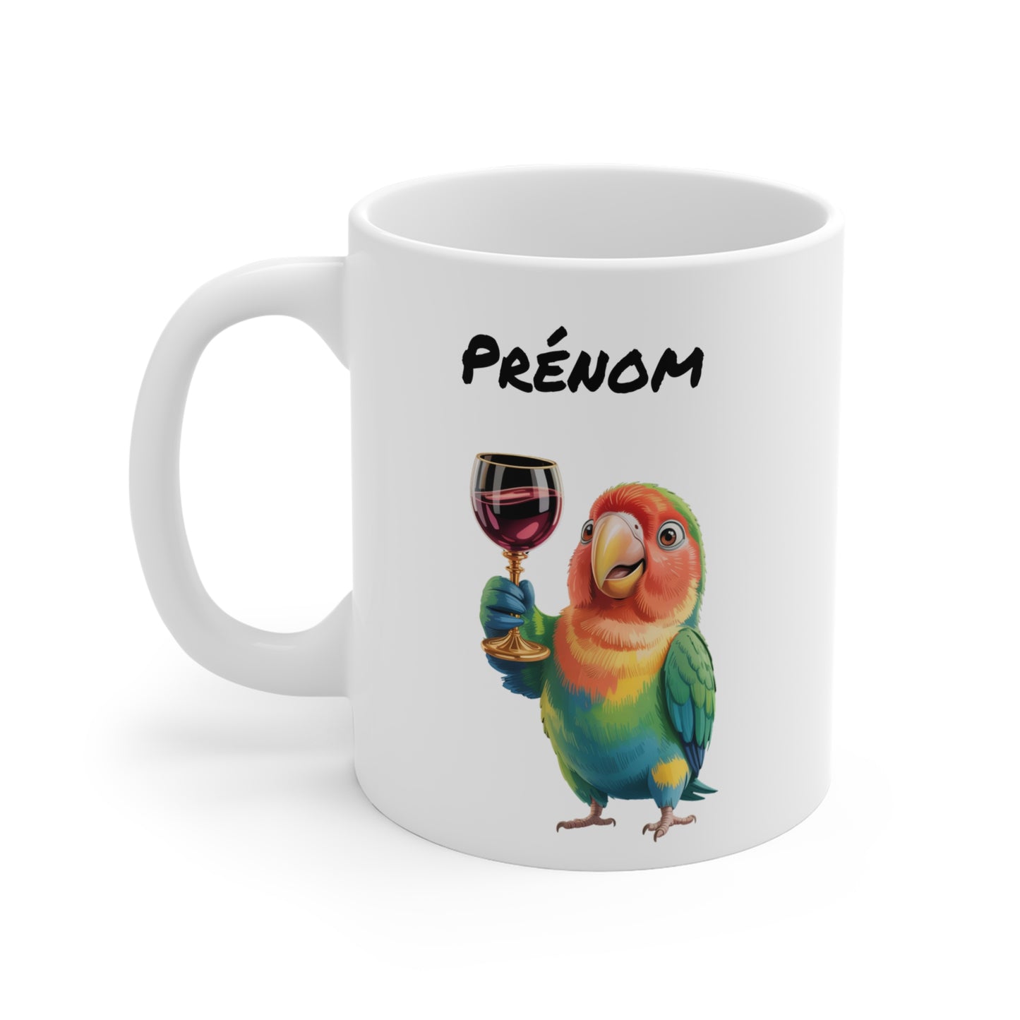 Tasse Personnalisable Perroquet et Verre de Vin – Mug Humour Tropical Coloré – Cadeau Original Amoureux du Vin 325ml