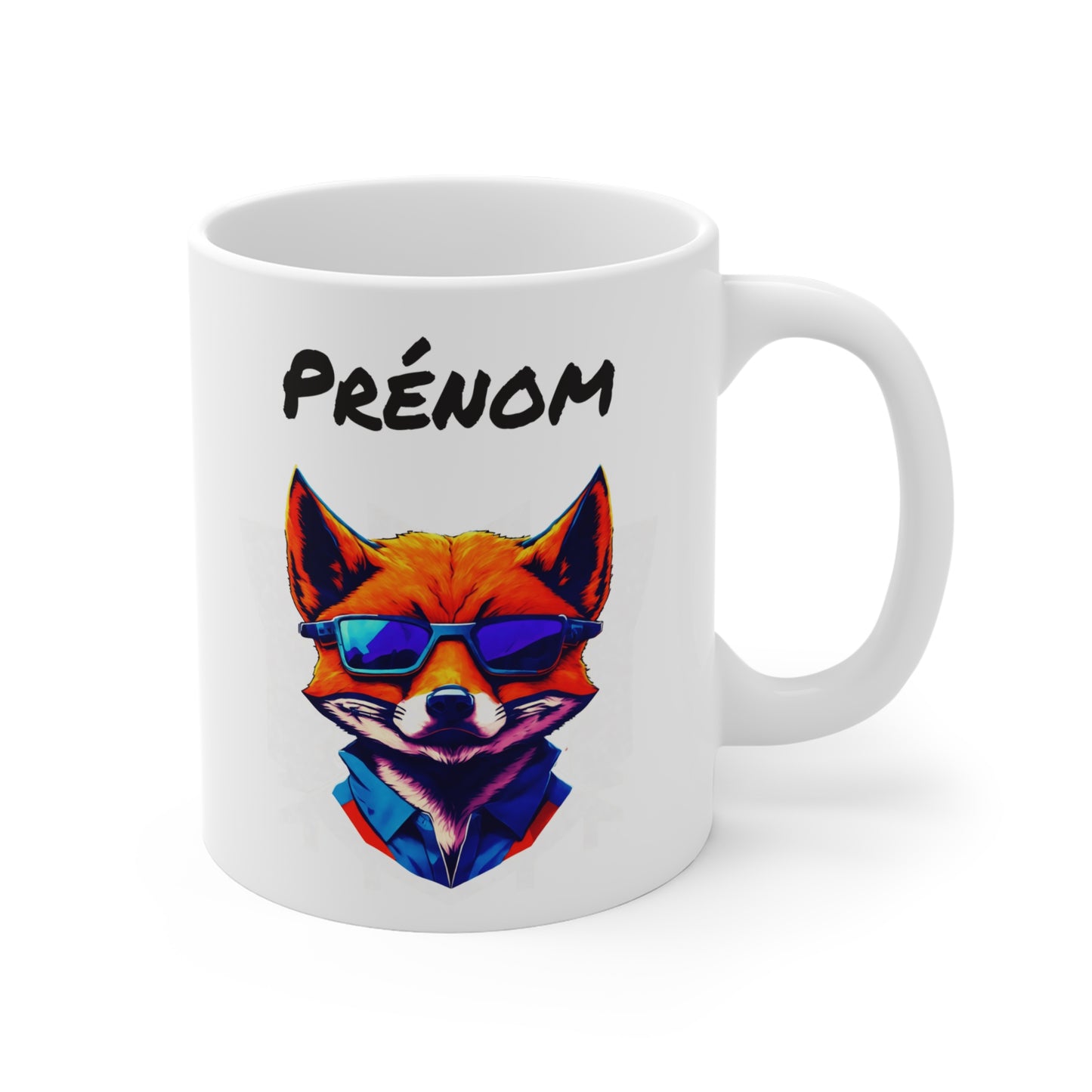 Mug Personnalisé Renard Stylisé 325ml – Tasse Céramique Prénom Animal Cool avec Lunettes – Cadeau Design Moderne