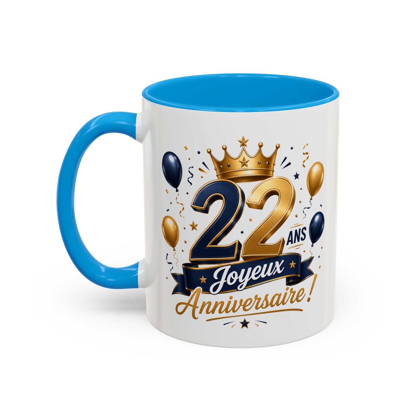 Mug Joyeux 22 Ans – Tasse Anniversaire 22 Ans – Cadeau Original pour Femme Homme – Idée Cadeau 22e Anniversaire Noir Bleu Rouge