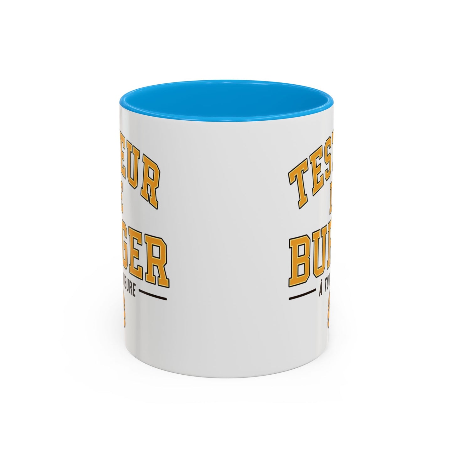 Mug Testeur de Burger – Tasse Humoristique Fast Food et Hamburger – Cadeau Gourmand Original – Céramique 325ml Noir Bleu Rouge