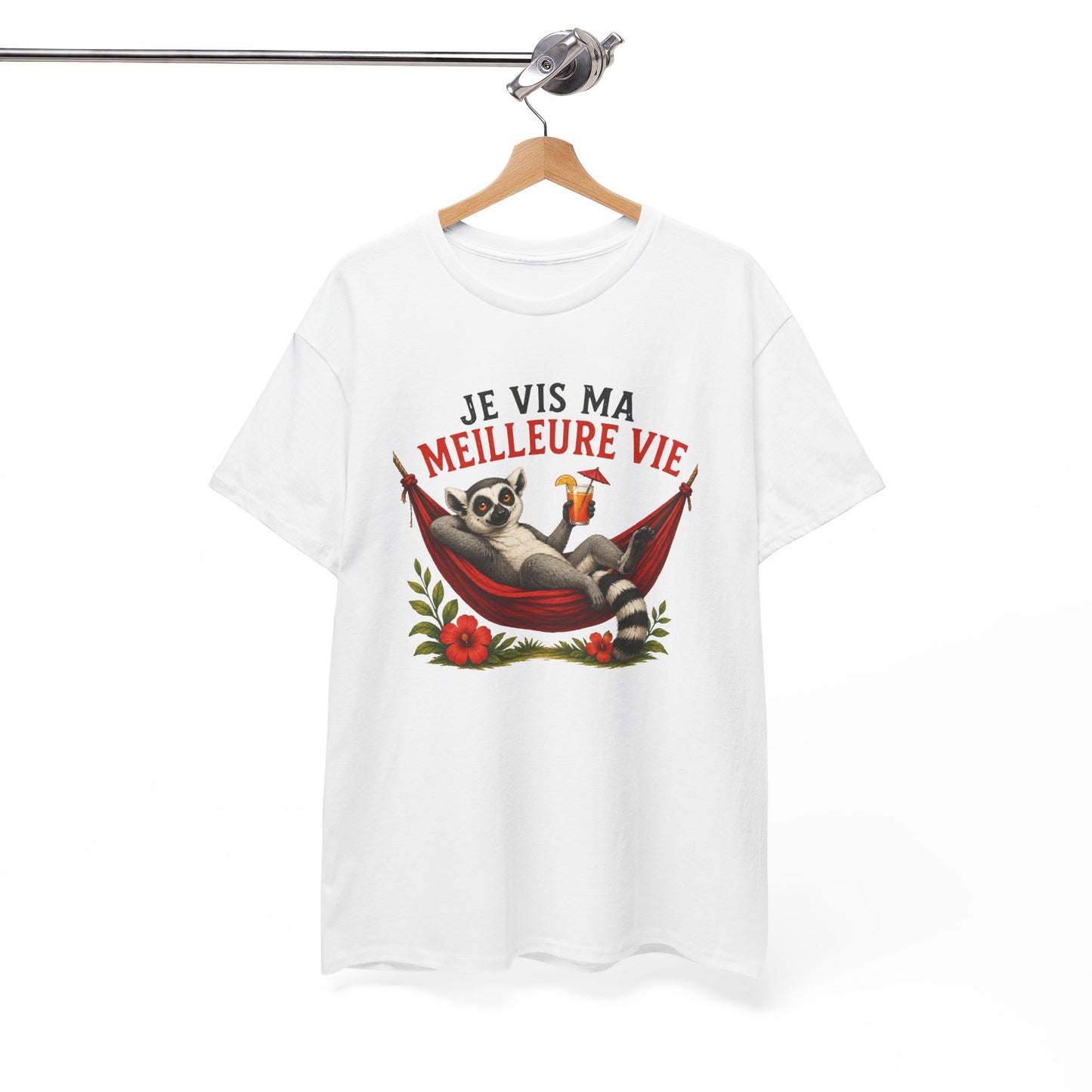 Tee-Shirt Humour Homme et Femme – Lémurien Détente Hamac Vacances – Cadeau Original Drôle Amoureux des Animaux