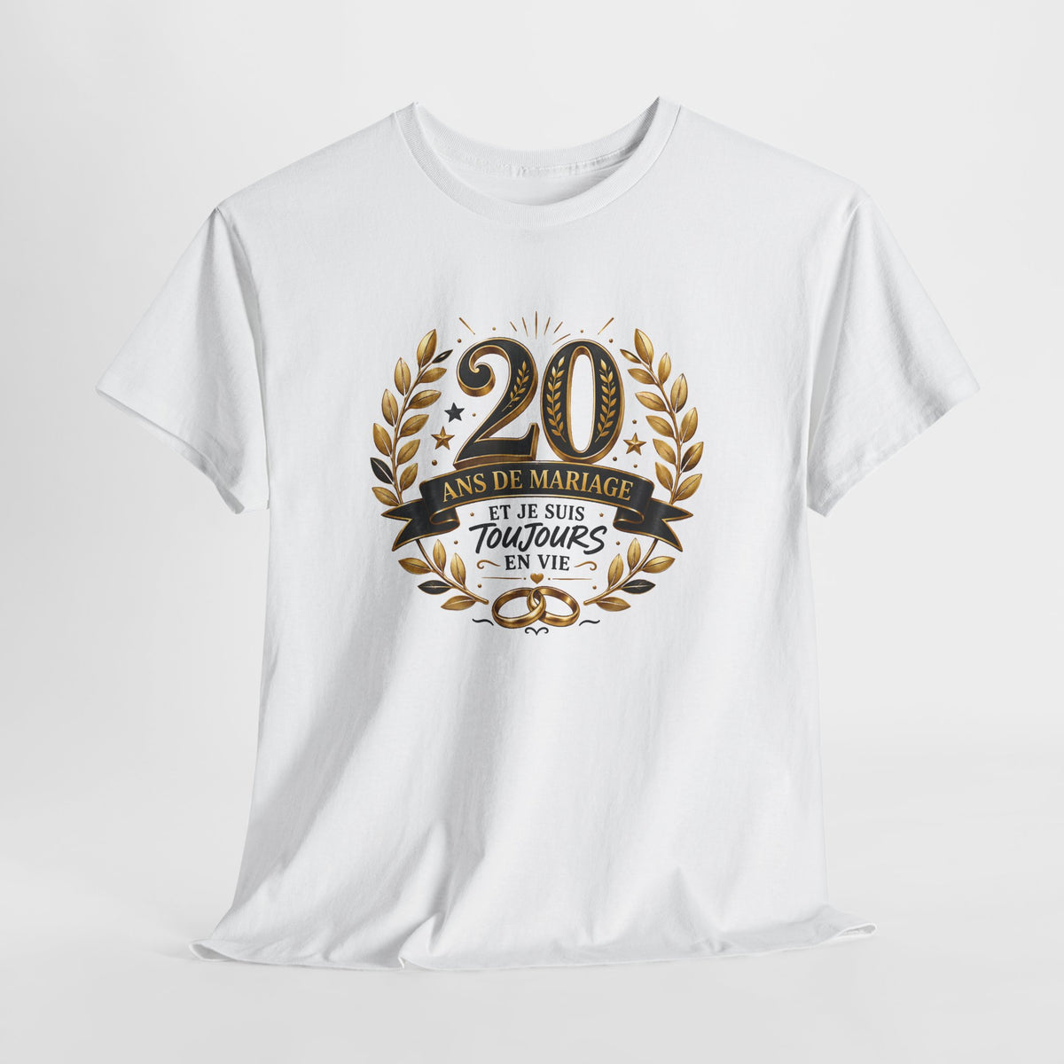 Tee Shirt 20 Ans de Mariage Homme Femme – Toujours en Vie – T-Shirt Humour Anniversaire de Mariage Couple Cadeau Original