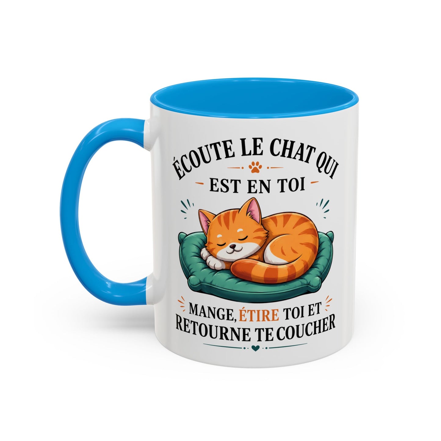 Tasse Écoute Le Chat Qui Est En Toi – Mug Chat Humoristique et Relax – Cadeau Femme Homme Amoureux des Chats 325ml