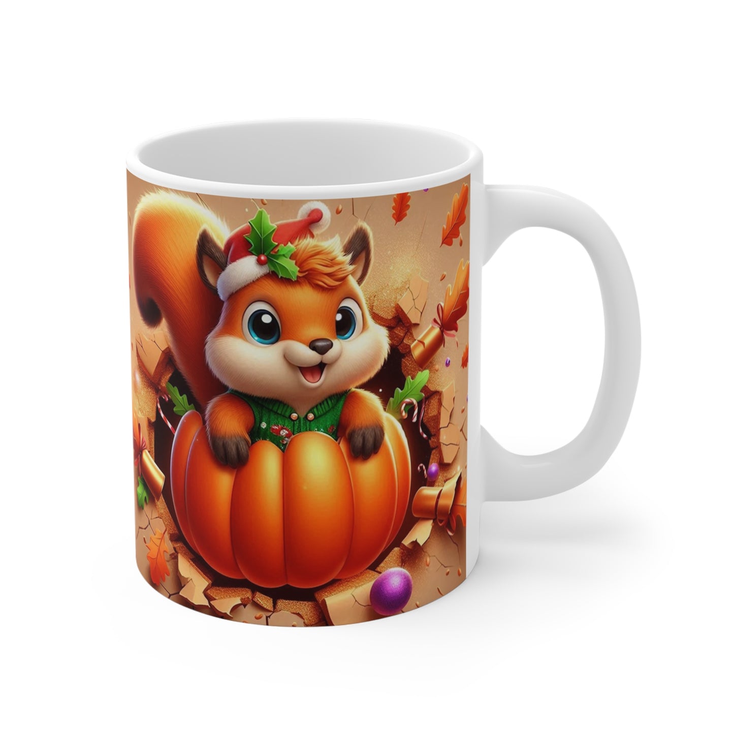 Tasse Écureuil Citrouille & Noël – Mug Pull Vert Festif – Cadeau Automne-Hiver Original 325ml