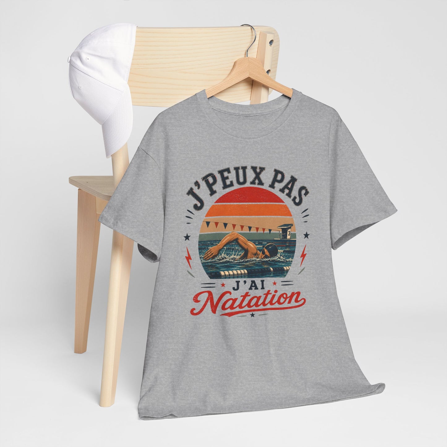 T-Shirt Homme – J’Peux Pas J’Ai Natation – Tee Shirt Nageur Piscine Crawl Entraînement Compétition Aquatique Sportif Cadeau Passion Sports Nautiques