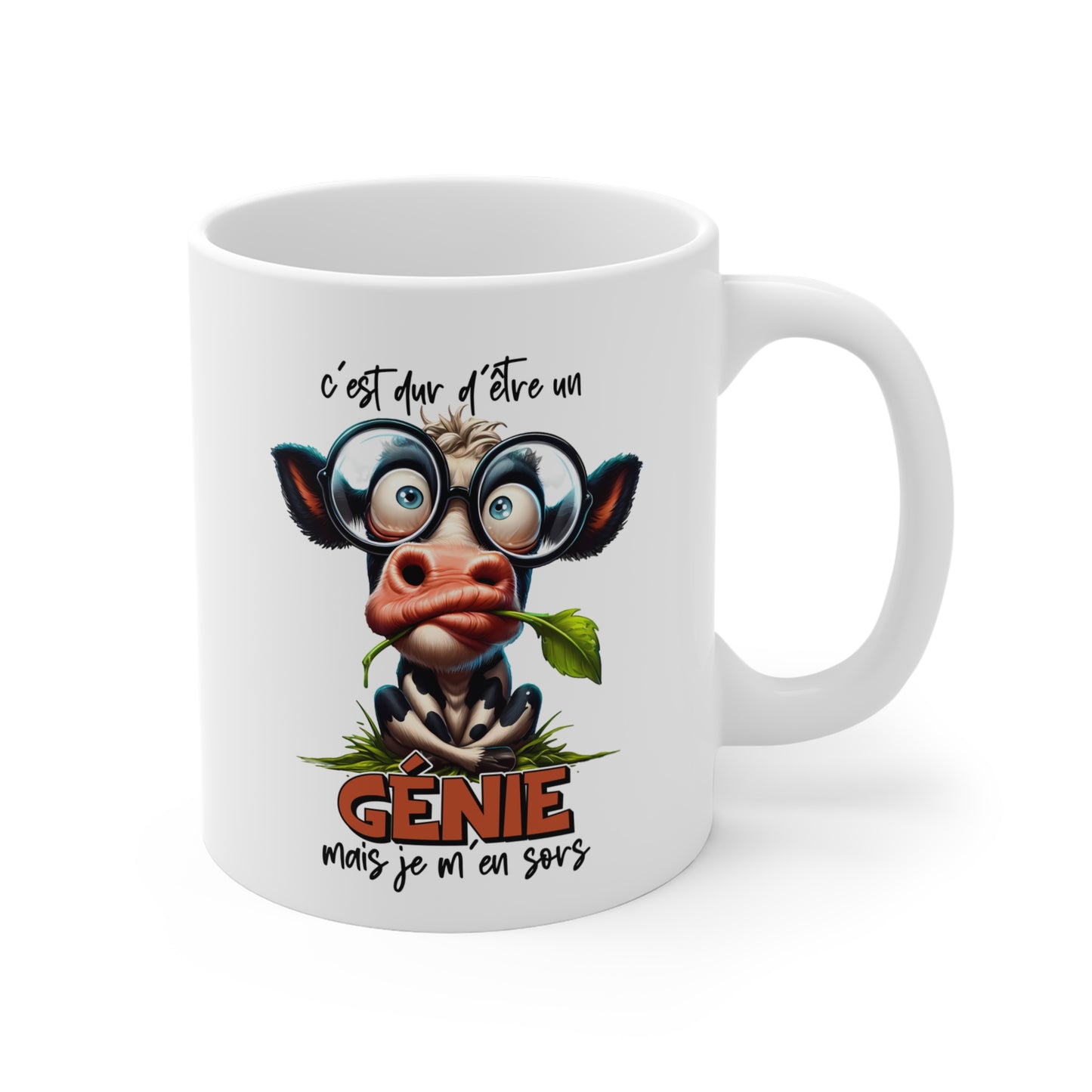 Tasse C’est Dur D’Être Un Génie Mais Je M’En Sors – Mug Vache Humour – Cadeau Drôle Homme Femme 325ml