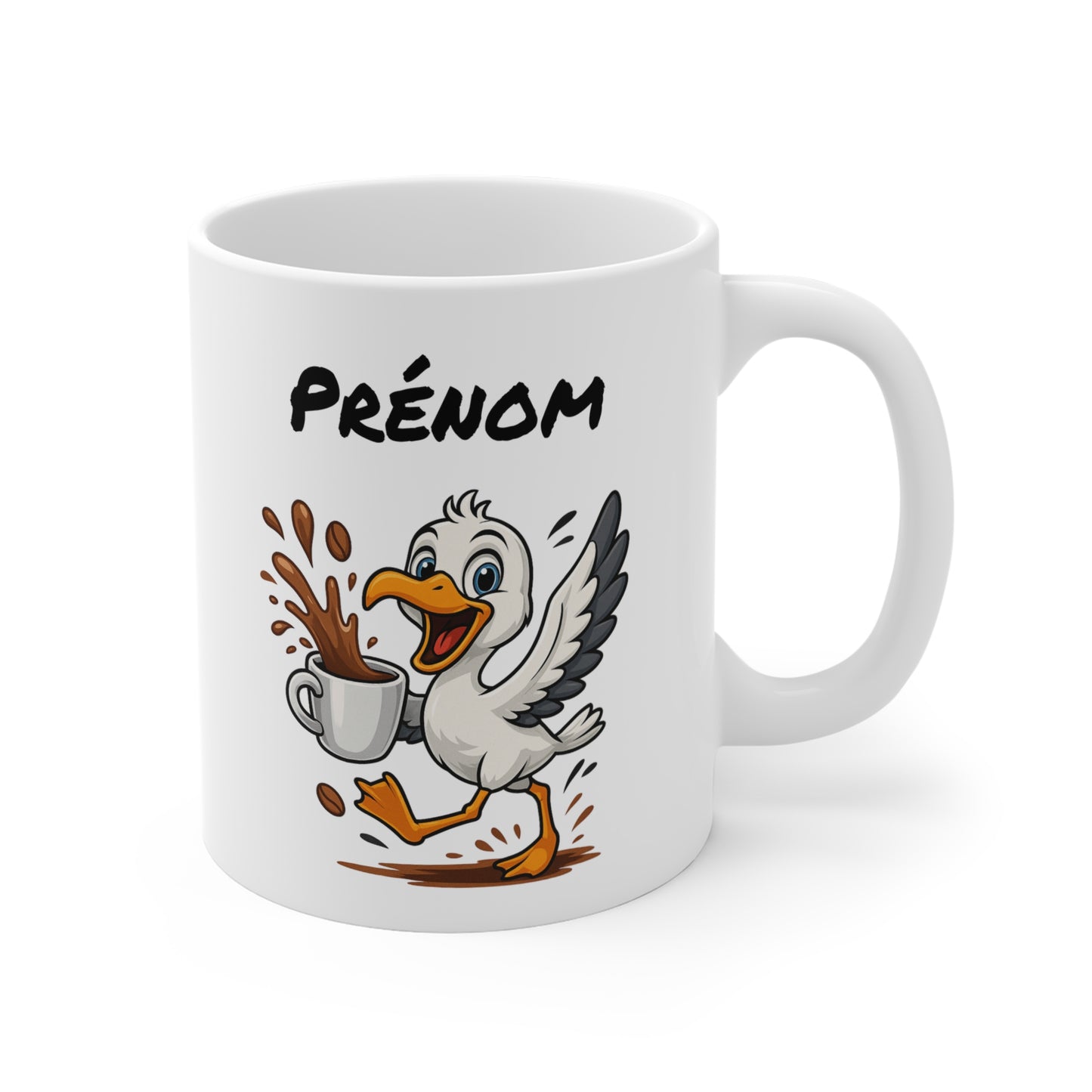 Tasse Personnalisable Mouette Café – Mug Prénom Animal Cartoon Céramique 325ml – Cadeau Original