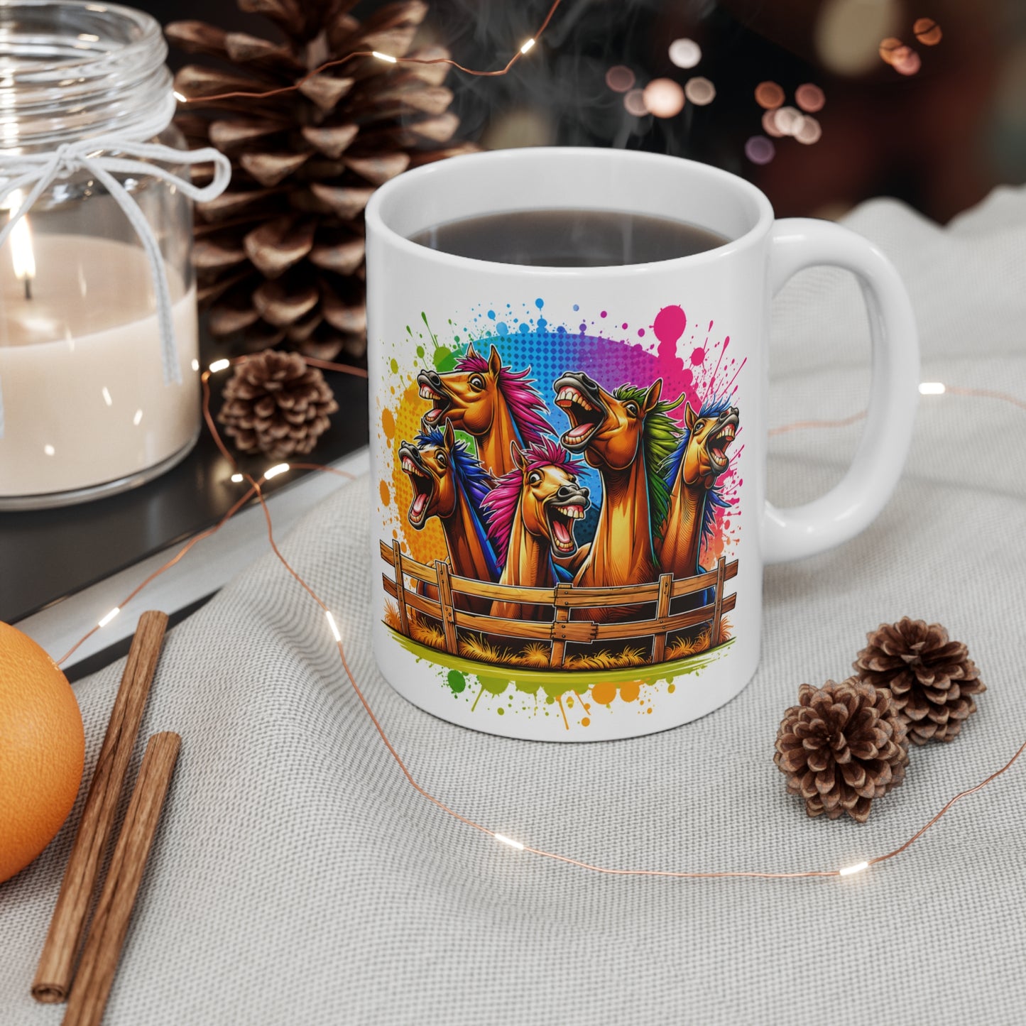 Tasse Chevaux Rigolos Colorés – Mug Humour Équitation Pop Art – Cadeau Cavalier Homme Femme 325ml